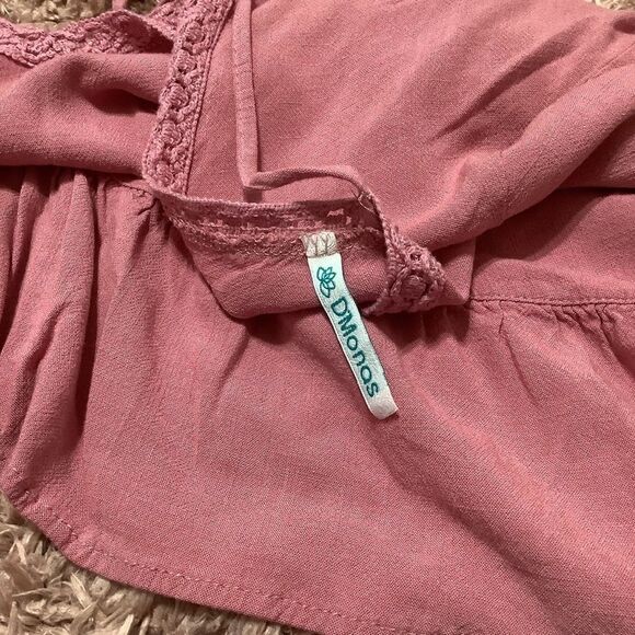 DMonas Pink Bohemian Hippie Cropped Ruffle Peasant Blouse Size Medium - Picture 7 of 11